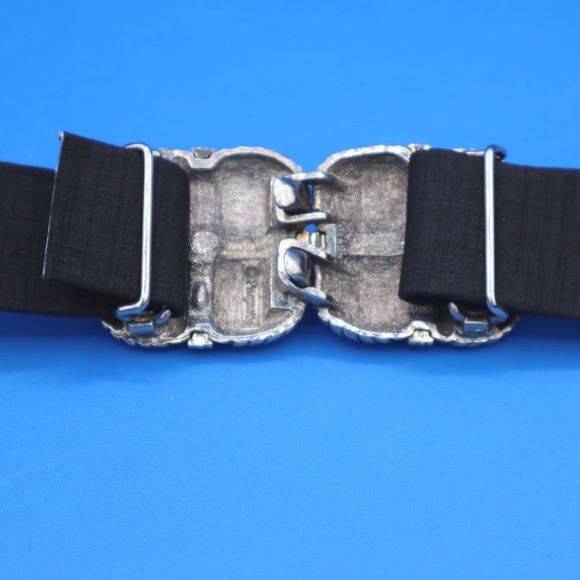 Vintage Paquette Faux Black Belt with Ornate Silver Buckle Women's Accessory - Picture 3 of 8